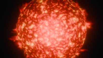 Sun with solar flares. Star with coronal mass ejections. Bright star emits energy, gases, radiation and flaming corona. 3d render illustration