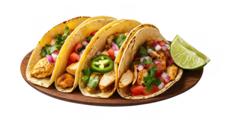 Chicken Tacos on Wooden Plate