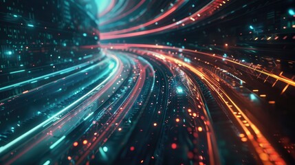 Fototapeta premium Futuristic technology connecting the world through cyber space and virtual networks via optic fiber cables
