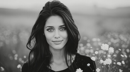 Young Woman Smiling Among Flowers in a Field During Daylight