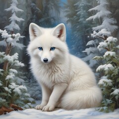 Obraz premium White fox in a snowy forest 