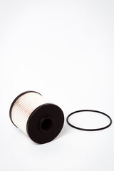 Fuel filter. Gasoline cleaning system. Fuel cell on a white background. Auto parts for cars.