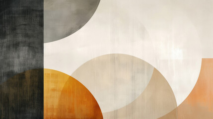 Abstract geometric retro composition background of overlapping, layered shapes in neutral colors - Balance and Harmony - Modern Vintage Minimalist Art Decor Backdrop, Simple Boho Aesthetic Wallpaper 