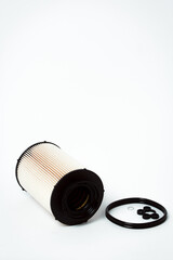 Fuel filter. Gasoline cleaning system. Fuel cell on a white background. Auto parts for cars.