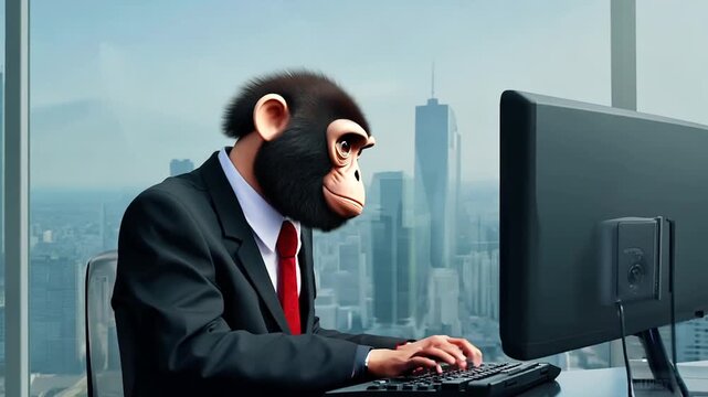 Monkey businessman working at an office