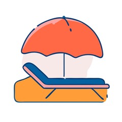 Beach chair with umbrella icon Summer Icon Icons set Cartoon flat illustration Sticker design