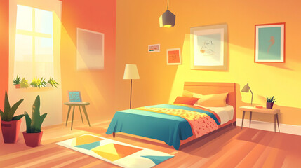 Cartoon simple bedroom interior background