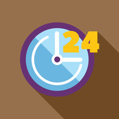 Blue clock showing 24 hours for around the clock assistance