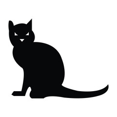 Halloween black cat flat single icon. Black Cat icon isolated on white. Halloween black cat with white eyes icon in cartoon style on a white background. Vector illustration in flat style for design.