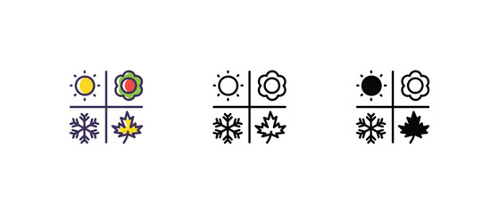 Seasons Icons set thin line and glyph vector icon illustration