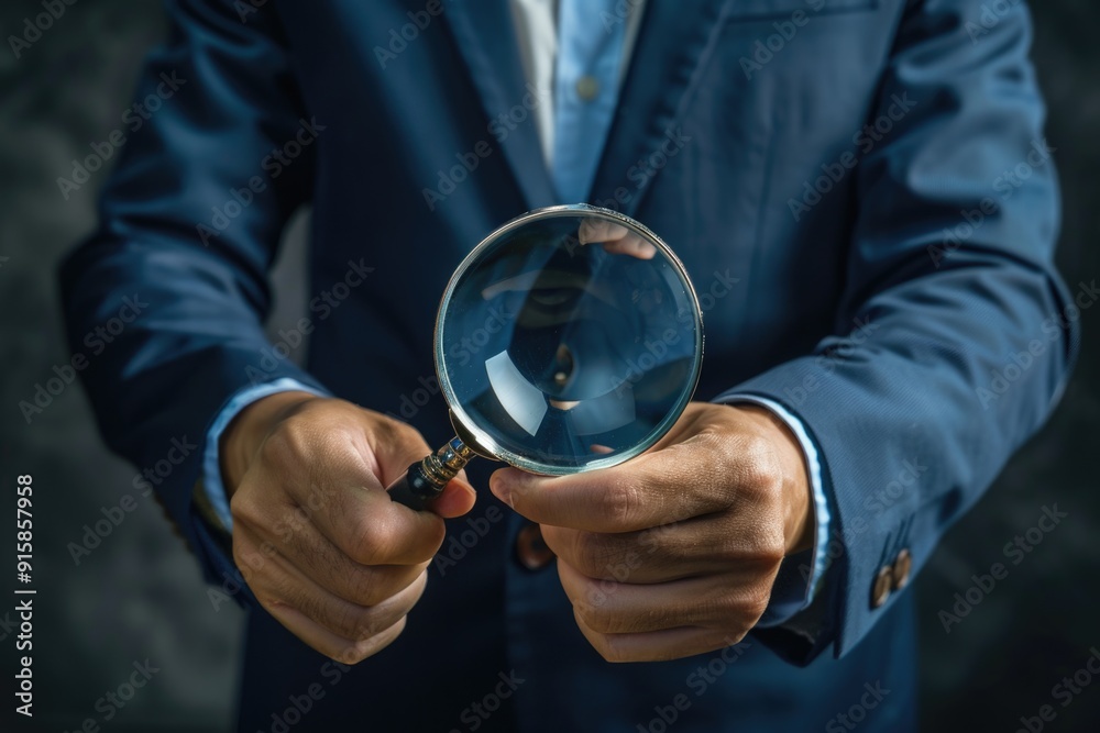 Poster a person examining something closely with a magnifying glass, perfect for detective or investigation