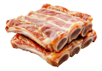 Freshly cut pork ribs ready for grilling, cut out - stock png.
