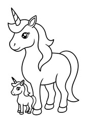 Mother's Day coloring page, A unicorn vector illustration