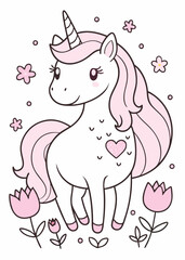 Mother's Day coloring page, A unicorn vector illustration