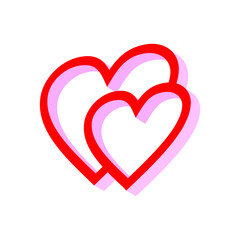 3D design two red heart with perspective isolated on white background. Love symbol for design element. 