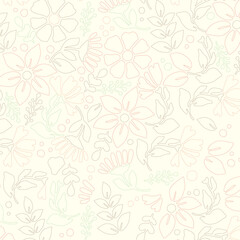 A soft floral pattern with delicate line art, ideal for elegant off white backgrounds, textile designs, and feminine themed projects used for wallpapers, packaging, and digital art. Editable. EPS 10