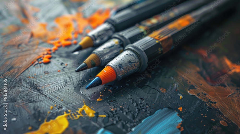 Aufkleber a collection of pencils arranged neatly on a table surface