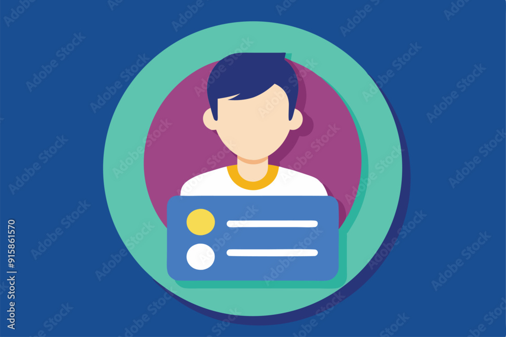 Poster a customizable account interface is illustrated in semi flat style featuring a user avatar with dual