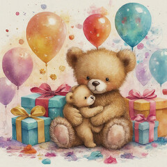 A bouquet of roses on a black background, a Saturated bright vivid vibrant rainbow of random colors, Teddy bears with cute and lovely sitting style, a Daytime green tree next to the home, Painting of 