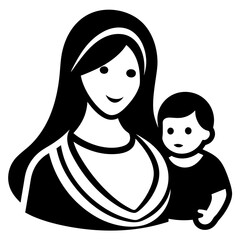 Mom and baby black art vector illustration