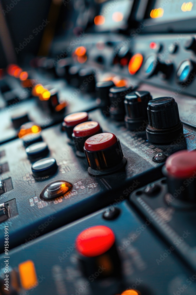 Aufkleber Close-up shot of a control panel with various buttons and controls
