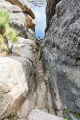 Abstract V shaped rock formations in Sylvan Lake in Custer State Park, Black Hills, South Dakota