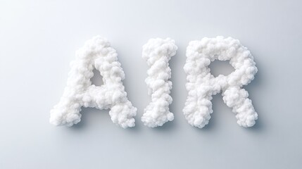 "Air" Text Effect with Fluffy Cloud-Like Letters on Light Background, Soft and Dreamy Design, Ideal for Eco-Friendly Campaigns, Air Quality Awareness, and Environmental Marketing with Copy Space

