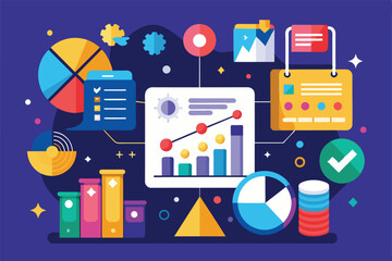 Naklejka premium Various colorful charts and graphs display trends and data insights in a creative digital workspace setting