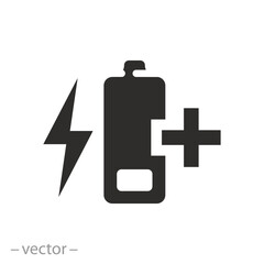 Obraz premium extra battery capacity icon, add battery charge, charging process, flat vector illustration