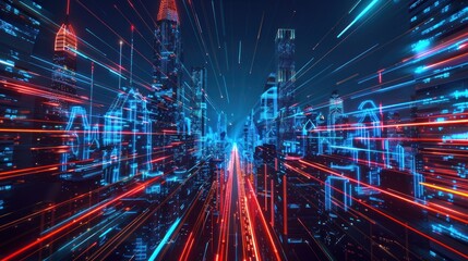 Obraz premium Futuristic Cityscape with Neon Lights