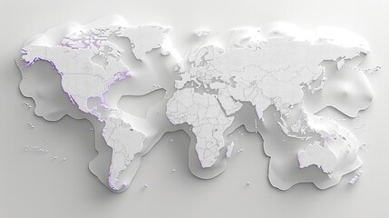 A graphic image of a world map outlines in style of minimal white. Generative AI.
