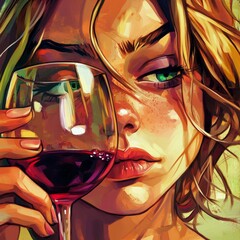 Contemplative wine sipper  whimsical caricature in high resolution fauvism style