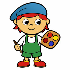 A child with a palette art vector illustration