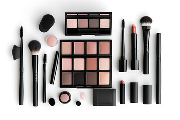 A background featuring an array of makeup tools, ideal for cosmetic and beauty projects.