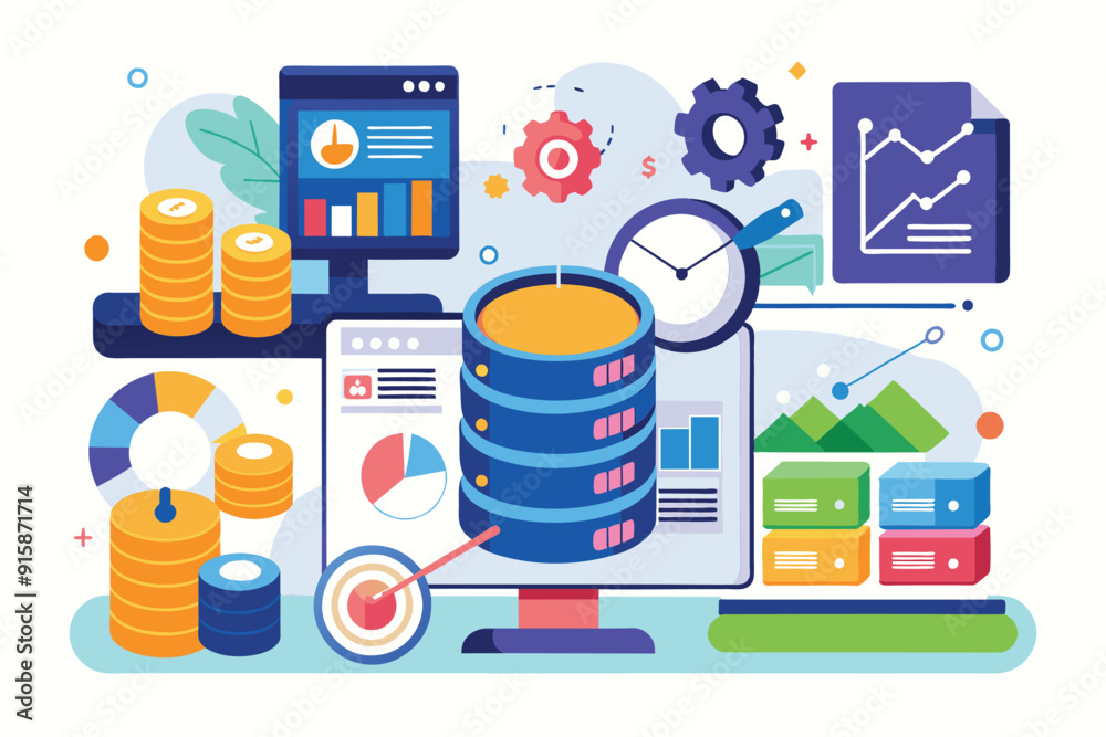 Poster a detailed analysis of a database is conducted, showcasing charts, graphs, and data visualizations i
