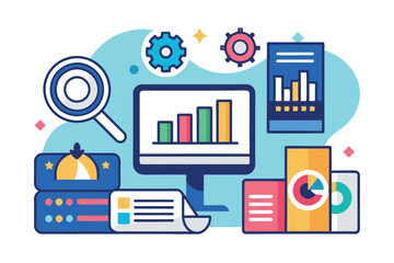 This visual showcases various tools and graphs used in data analysis, highlighting their importance in understanding complex information
