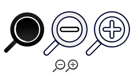 Search icon set. search magnifying glass sign and symbol zoom out or zoom in