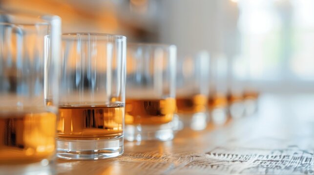 Whiskey Glass On Wooden Table In Cozy Bar During Evening Hours