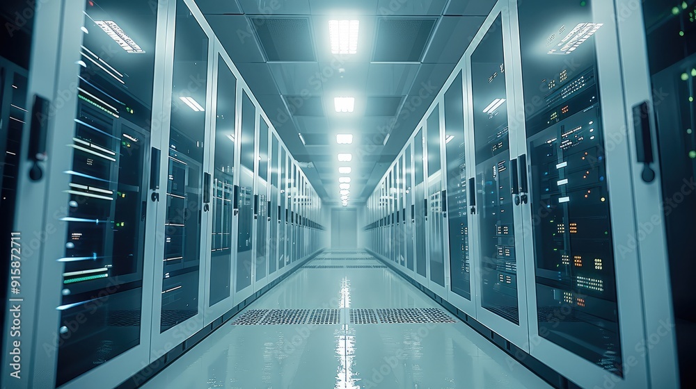 Leinwandbilder a datacenter. server racks with telecommunication equipment in server room. generative ai.