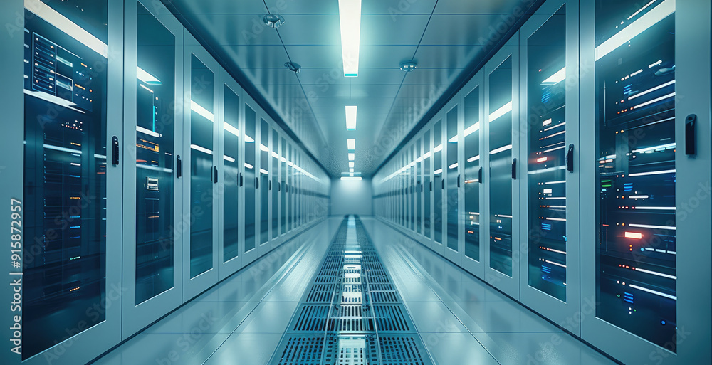 Leinwandbilder a datacenter. server racks with telecommunication equipment in server room. generative ai.