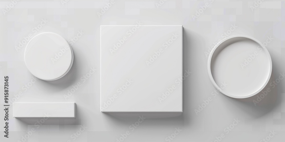 Poster three white boxes on a clean and simple white surface