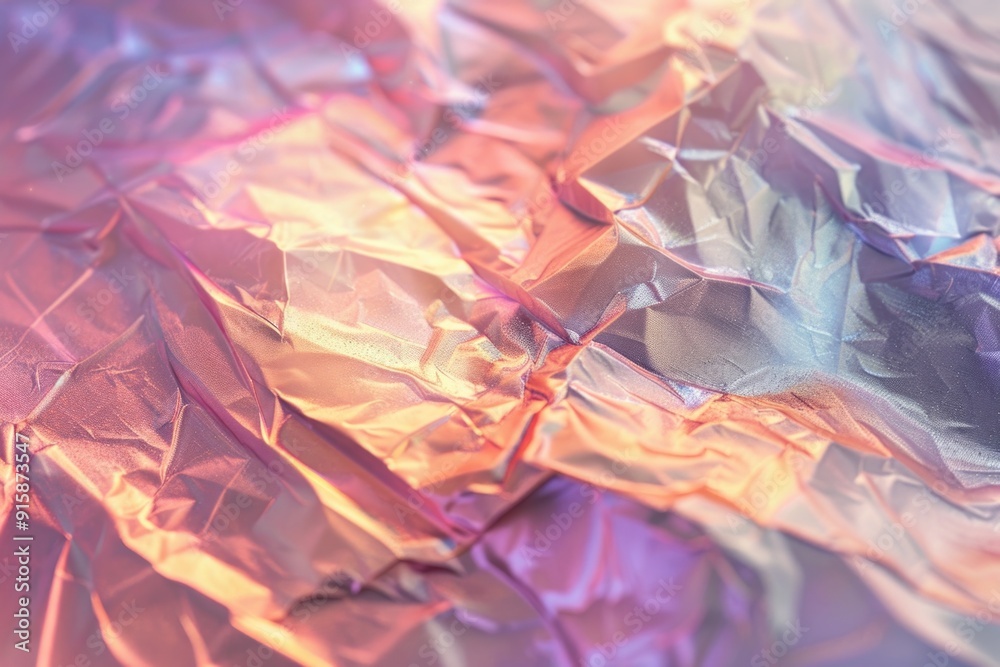 Poster a close-up view of a piece of shiny metallic foil, often used for wrapping or cooking