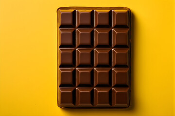 Full chocolate bar with square segments on yellow