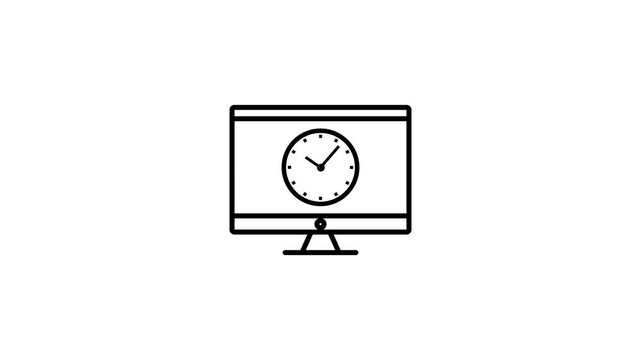 desktop computer device with time clock icon,Update time, doodle icon of time refresh animation.