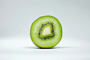A simple yet striking image of a half - sliced kiwi fruit against a plain white background