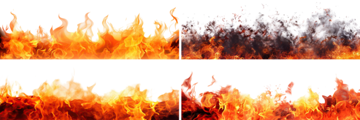 Set of bright and dynamic fire flames, cut out