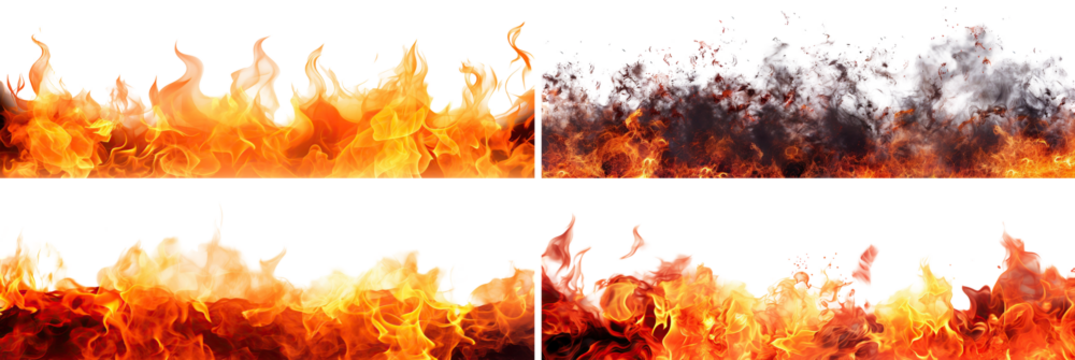 Set of bright and dynamic fire flames, cut out