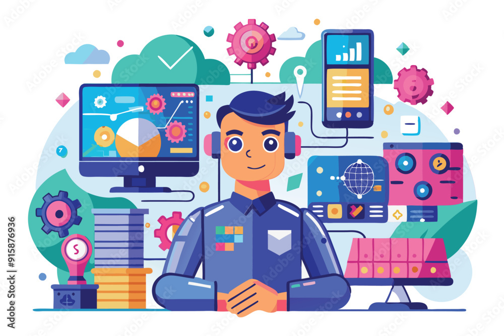 Poster a professional engages with artificial intelligence and machine learning tools for data analysis, su