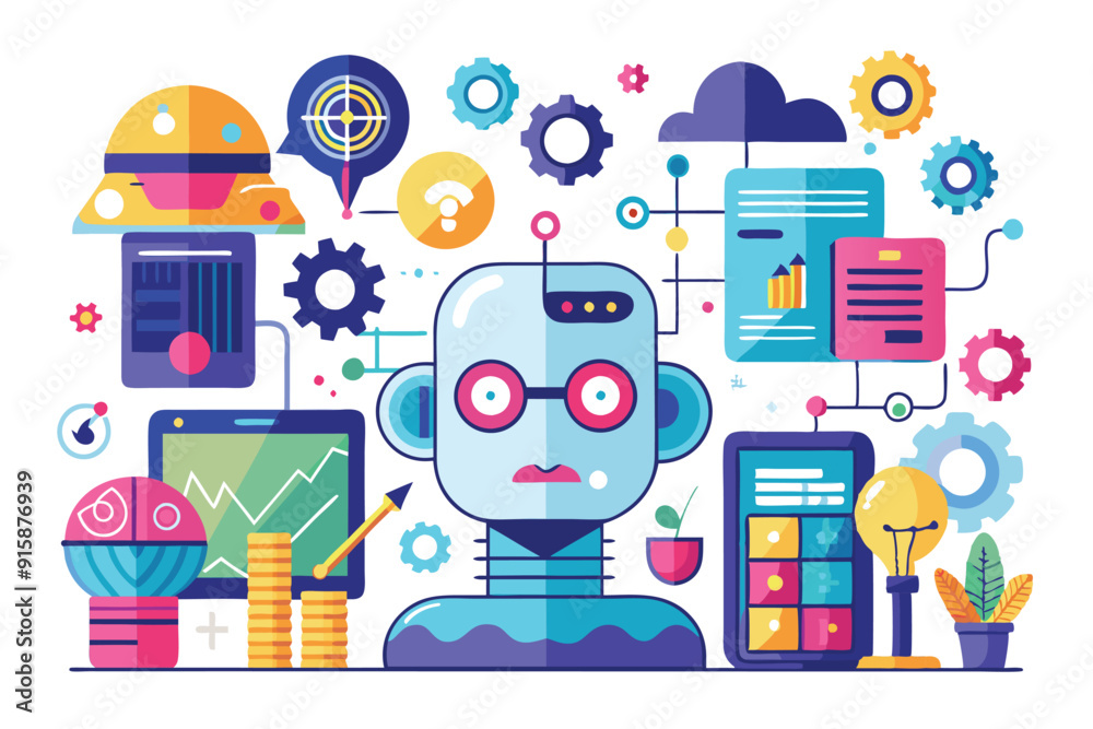 Aufkleber creative illustrations showcasing artificial intelligence and machine learning concepts with various