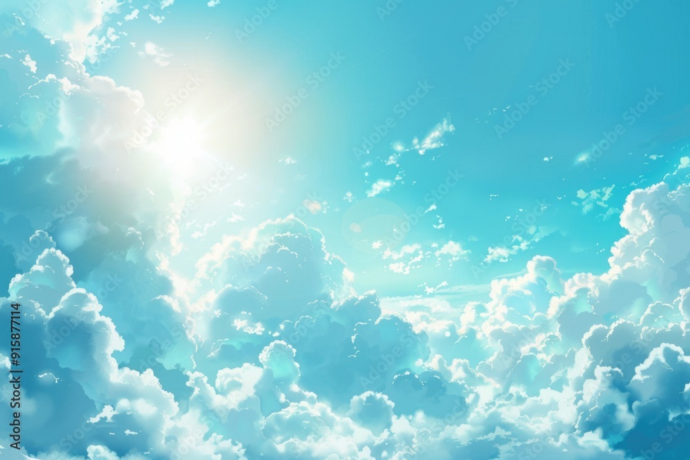 Poster a bright ray of sunlight pierces through a layer of clouds, illuminating the surrounding area
